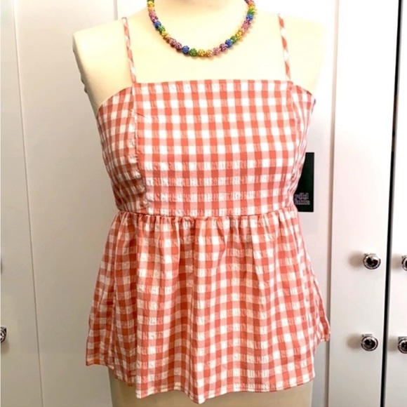 Tops - Orange Checkered StrappyTop Sz Small NEW! FIRM!